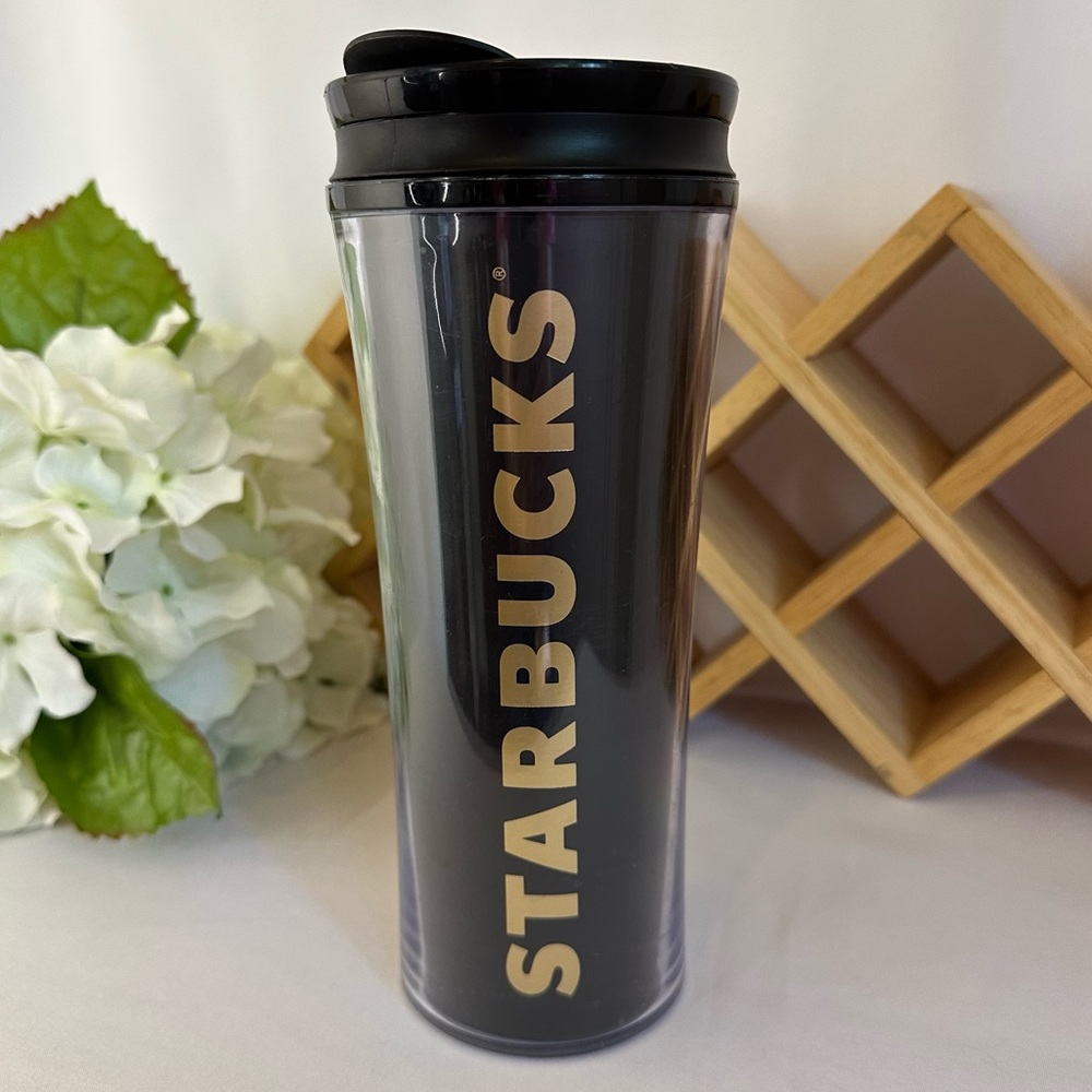 Starbucks 2015 Black Gold Acrylic Thermal Travel Mug 16 fl. oz.